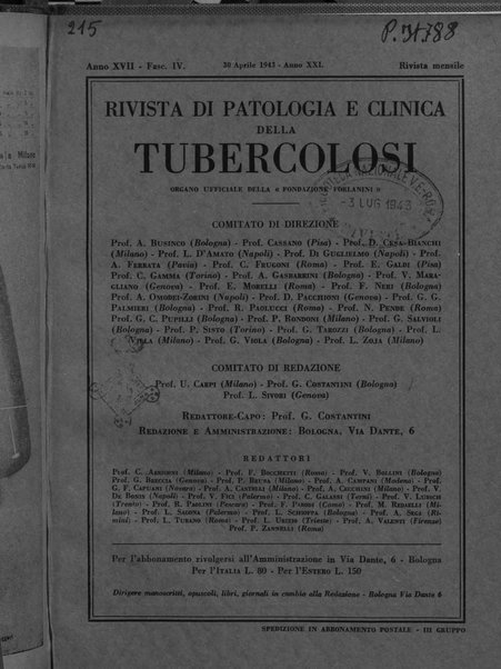 Rivista di patologia e clinica della tubercolosi organo ufficiale della Società italiana fascista di studi scientifici sulla tubercolosi