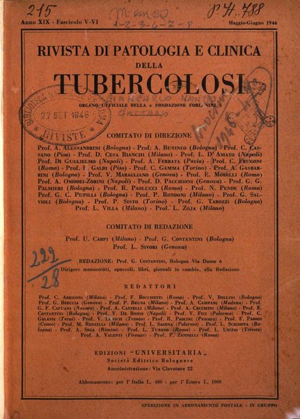 Rivista di patologia e clinica della tubercolosi organo ufficiale della Società italiana fascista di studi scientifici sulla tubercolosi