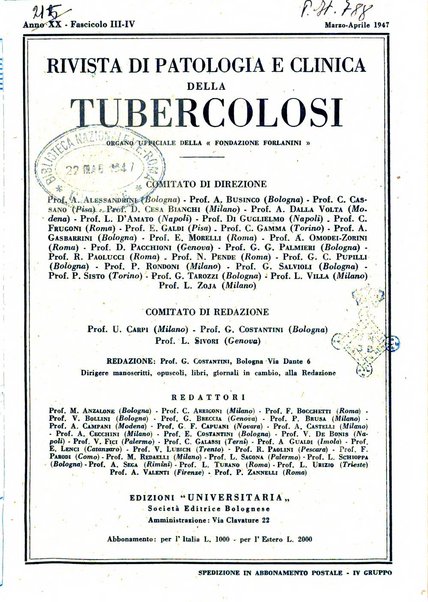 Rivista di patologia e clinica della tubercolosi organo ufficiale della Società italiana fascista di studi scientifici sulla tubercolosi