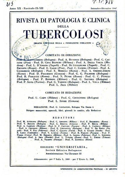 Rivista di patologia e clinica della tubercolosi organo ufficiale della Società italiana fascista di studi scientifici sulla tubercolosi