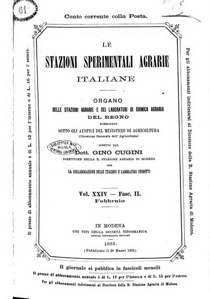 Le stazioni sperimentali agrarie italiane organo delle stazioni agrarie e dei laboratori di chimica agraria del Regno