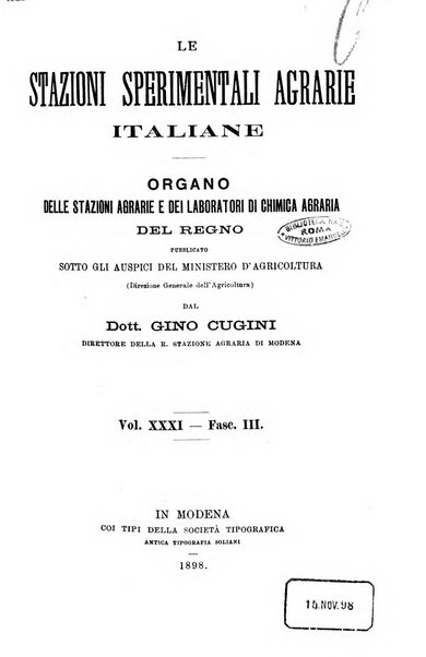 Le stazioni sperimentali agrarie italiane organo delle stazioni agrarie e dei laboratori di chimica agraria del Regno