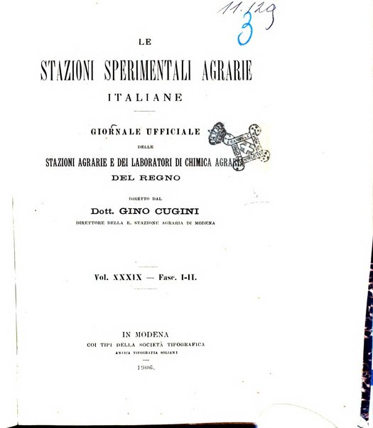 Le stazioni sperimentali agrarie italiane organo delle stazioni agrarie e dei laboratori di chimica agraria del Regno