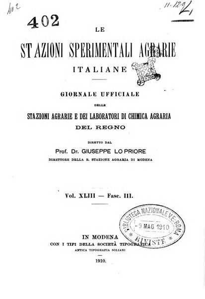 Le stazioni sperimentali agrarie italiane organo delle stazioni agrarie e dei laboratori di chimica agraria del Regno