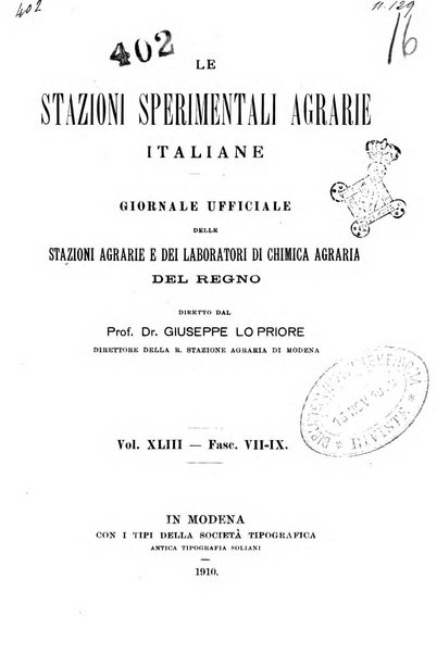 Le stazioni sperimentali agrarie italiane organo delle stazioni agrarie e dei laboratori di chimica agraria del Regno