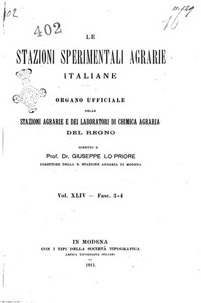 Le stazioni sperimentali agrarie italiane organo delle stazioni agrarie e dei laboratori di chimica agraria del Regno