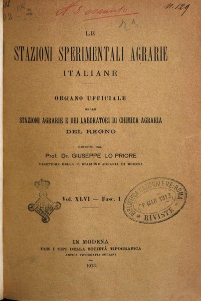 Le stazioni sperimentali agrarie italiane organo delle stazioni agrarie e dei laboratori di chimica agraria del Regno