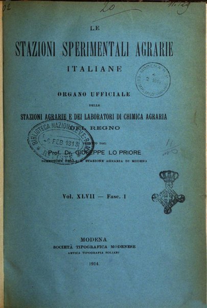 Le stazioni sperimentali agrarie italiane organo delle stazioni agrarie e dei laboratori di chimica agraria del Regno