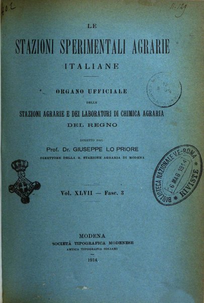 Le stazioni sperimentali agrarie italiane organo delle stazioni agrarie e dei laboratori di chimica agraria del Regno