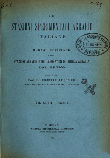 Le stazioni sperimentali agrarie italiane organo delle stazioni agrarie e dei laboratori di chimica agraria del Regno