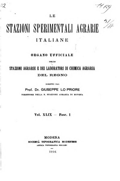 Le stazioni sperimentali agrarie italiane organo delle stazioni agrarie e dei laboratori di chimica agraria del Regno