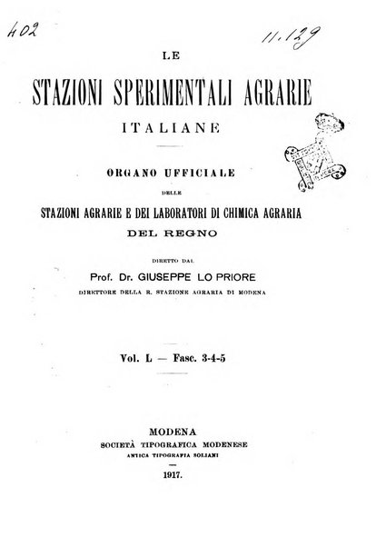 Le stazioni sperimentali agrarie italiane organo delle stazioni agrarie e dei laboratori di chimica agraria del Regno