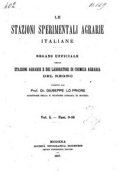 Le stazioni sperimentali agrarie italiane organo delle stazioni agrarie e dei laboratori di chimica agraria del Regno