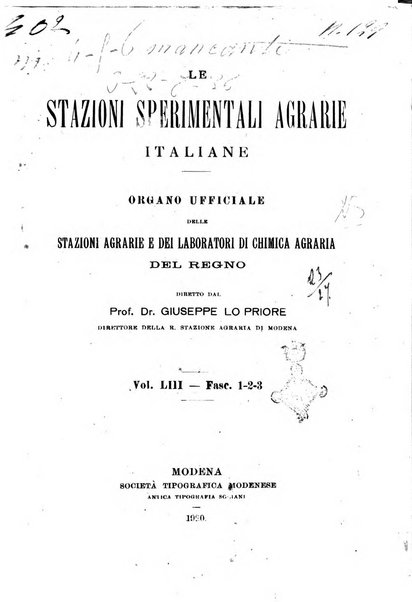 Le stazioni sperimentali agrarie italiane organo delle stazioni agrarie e dei laboratori di chimica agraria del Regno