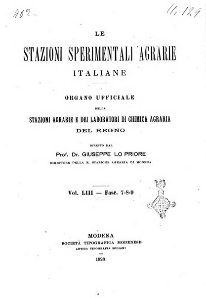 Le stazioni sperimentali agrarie italiane organo delle stazioni agrarie e dei laboratori di chimica agraria del Regno