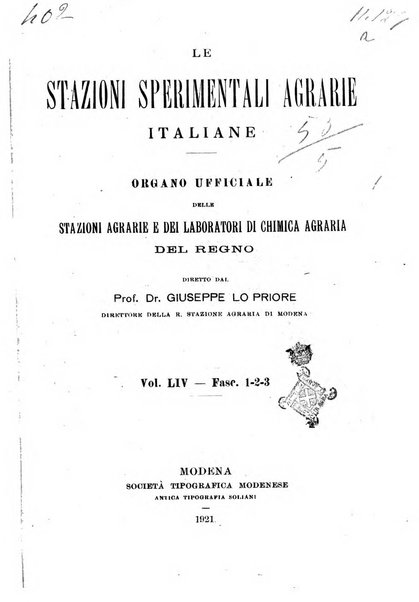 Le stazioni sperimentali agrarie italiane organo delle stazioni agrarie e dei laboratori di chimica agraria del Regno