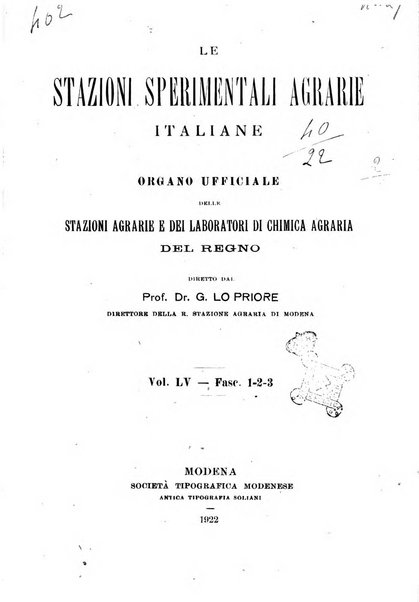 Le stazioni sperimentali agrarie italiane organo delle stazioni agrarie e dei laboratori di chimica agraria del Regno