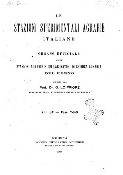 Le stazioni sperimentali agrarie italiane organo delle stazioni agrarie e dei laboratori di chimica agraria del Regno