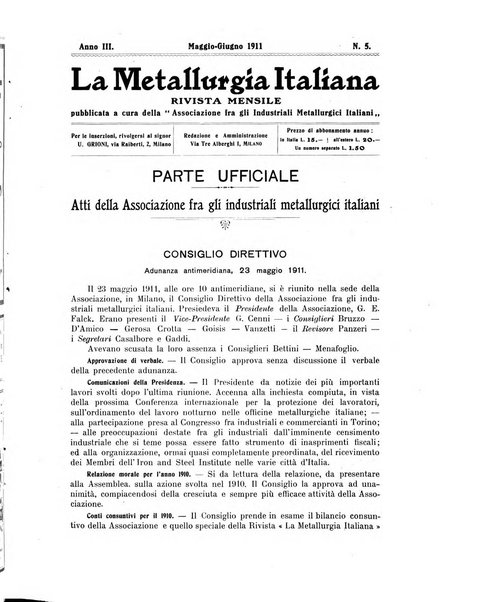 La metallurgia italiana rivista mensile