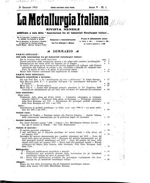 La metallurgia italiana rivista mensile