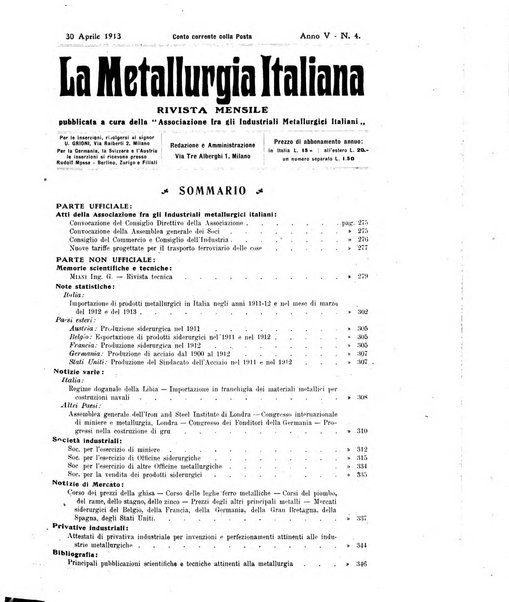 La metallurgia italiana rivista mensile