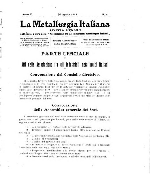 La metallurgia italiana rivista mensile