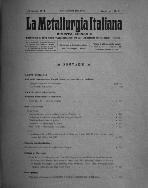 La metallurgia italiana rivista mensile