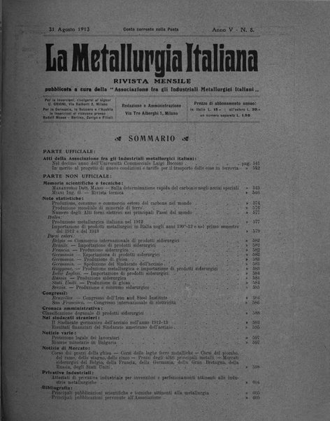 La metallurgia italiana rivista mensile