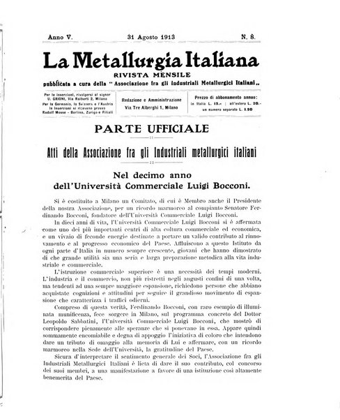 La metallurgia italiana rivista mensile