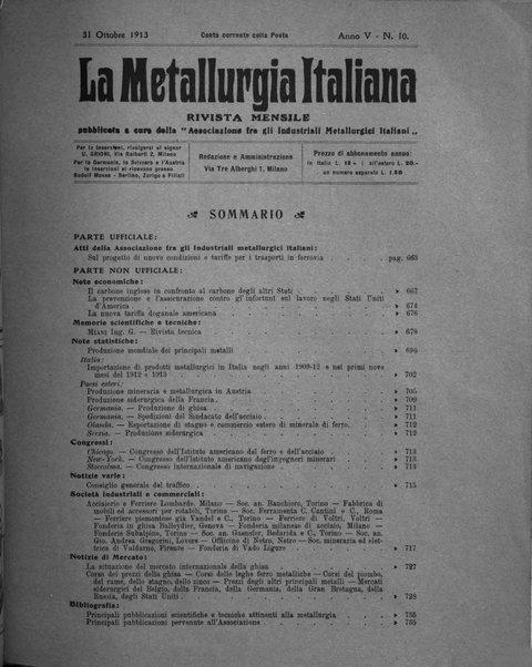 La metallurgia italiana rivista mensile