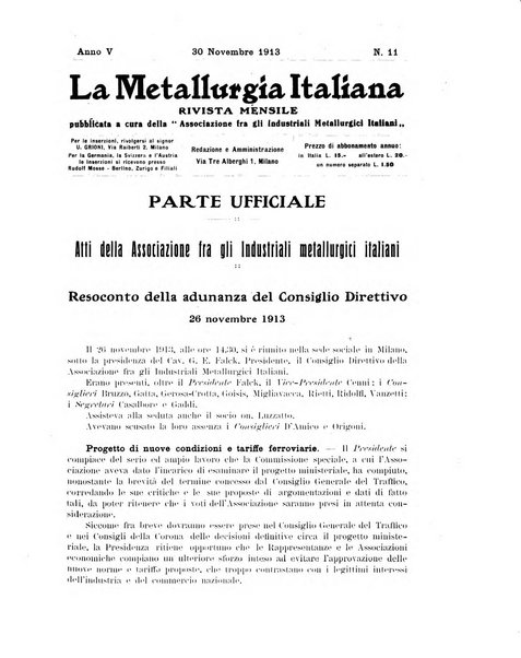 La metallurgia italiana rivista mensile