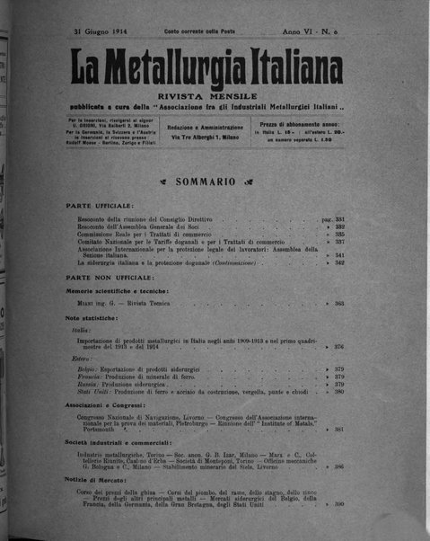 La metallurgia italiana rivista mensile