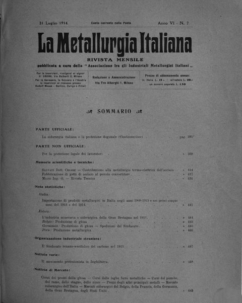 La metallurgia italiana rivista mensile