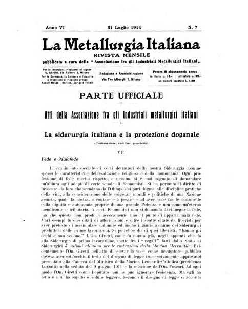 La metallurgia italiana rivista mensile