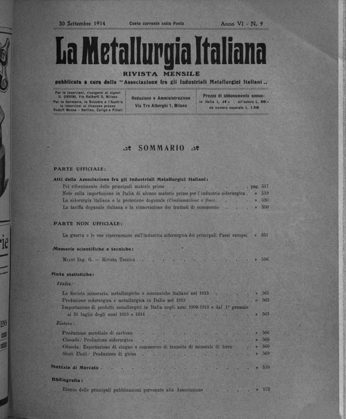 La metallurgia italiana rivista mensile