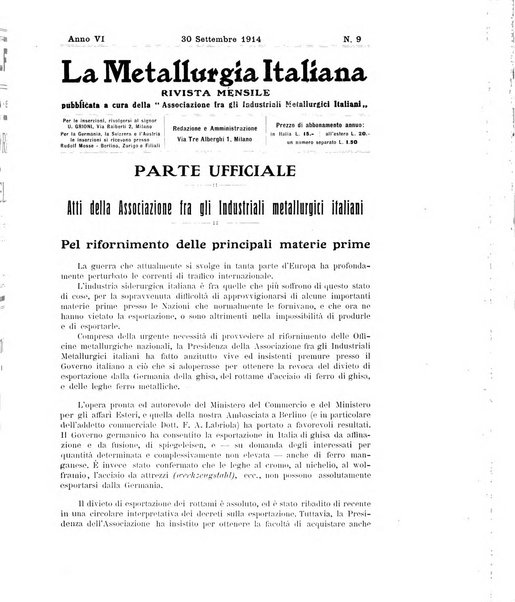 La metallurgia italiana rivista mensile