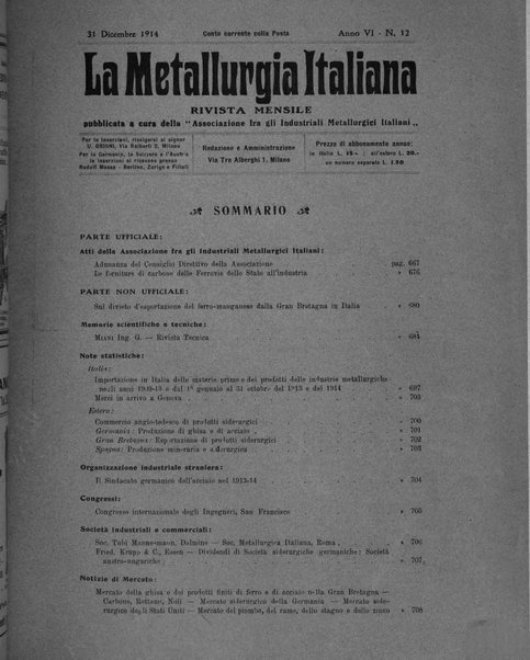 La metallurgia italiana rivista mensile