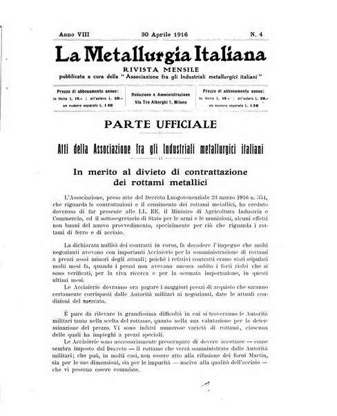 La metallurgia italiana rivista mensile