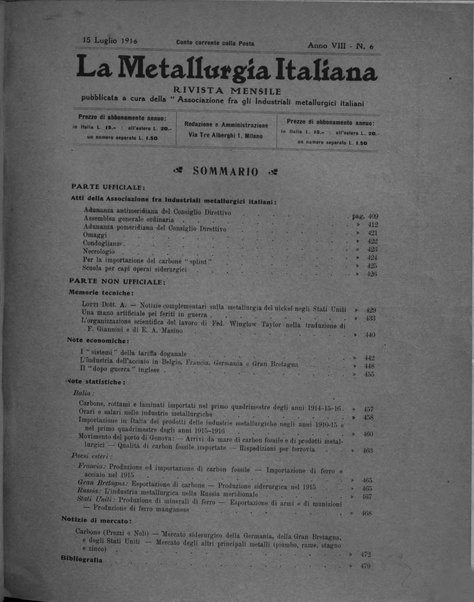 La metallurgia italiana rivista mensile