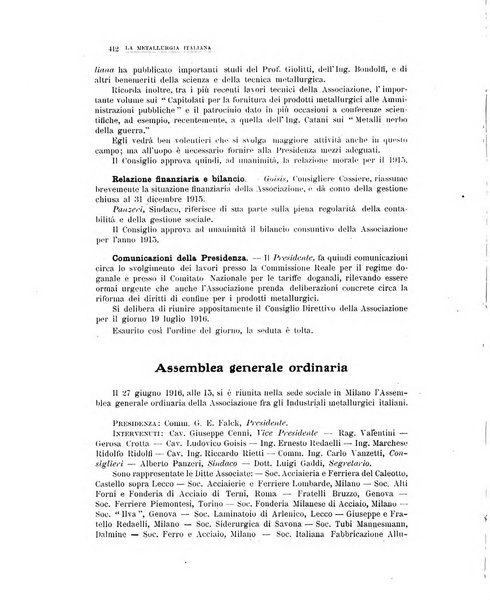 La metallurgia italiana rivista mensile