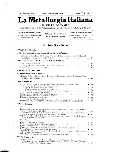 La metallurgia italiana rivista mensile