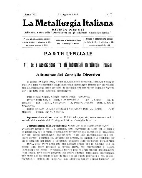 La metallurgia italiana rivista mensile