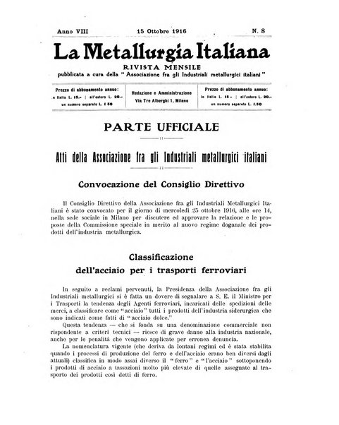 La metallurgia italiana rivista mensile