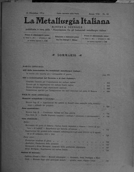 La metallurgia italiana rivista mensile