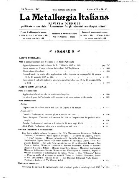 La metallurgia italiana rivista mensile