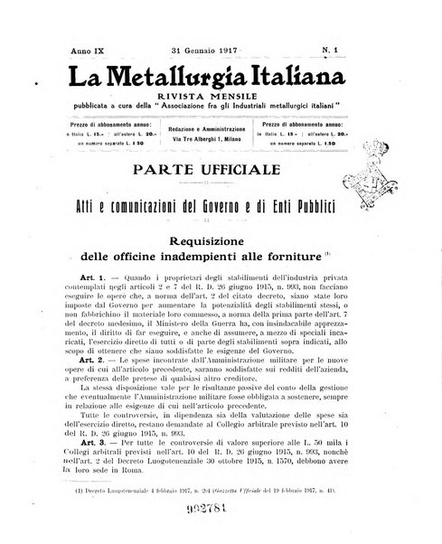 La metallurgia italiana rivista mensile