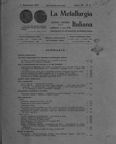 La metallurgia italiana rivista mensile