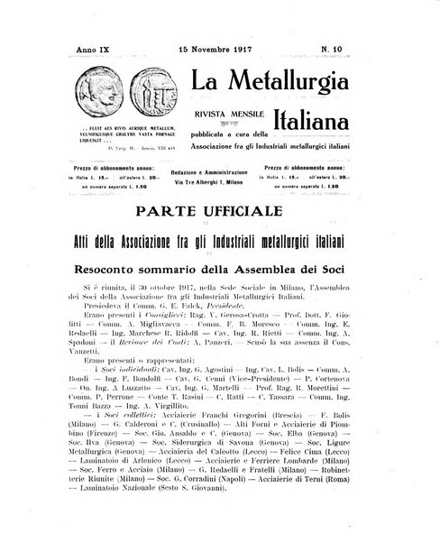 La metallurgia italiana rivista mensile