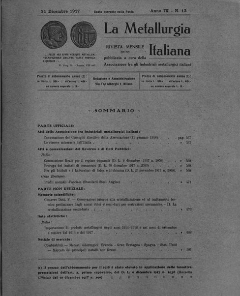 La metallurgia italiana rivista mensile