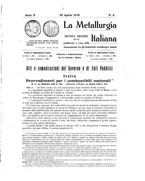 La metallurgia italiana rivista mensile